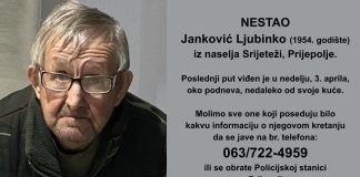 Nestao Janković Ljubinko iz naselja Srijeteži