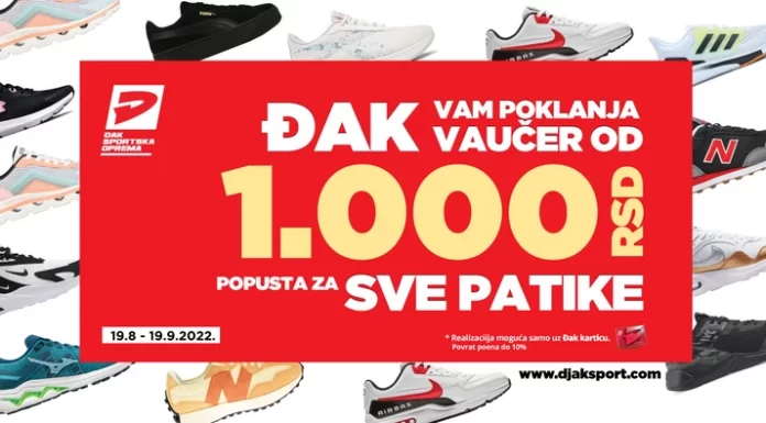 “Đak Sport” poklanja 1.000 din. popusta za kupovinu patika